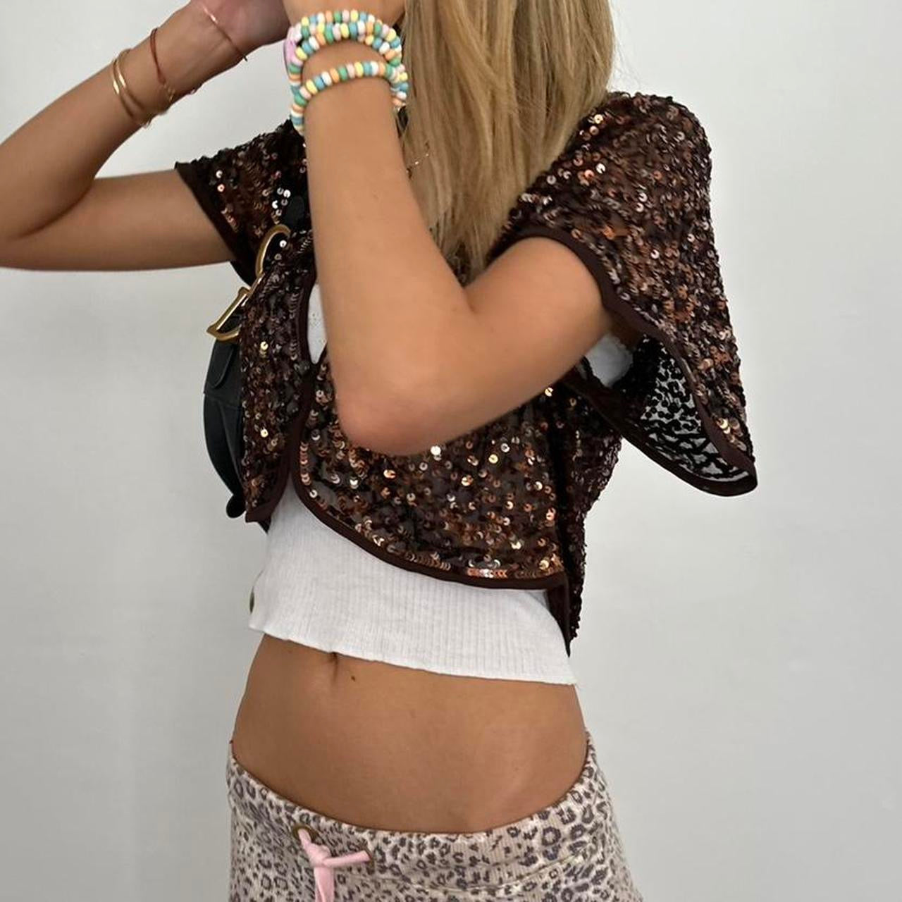 Vintage brown sequin layering top