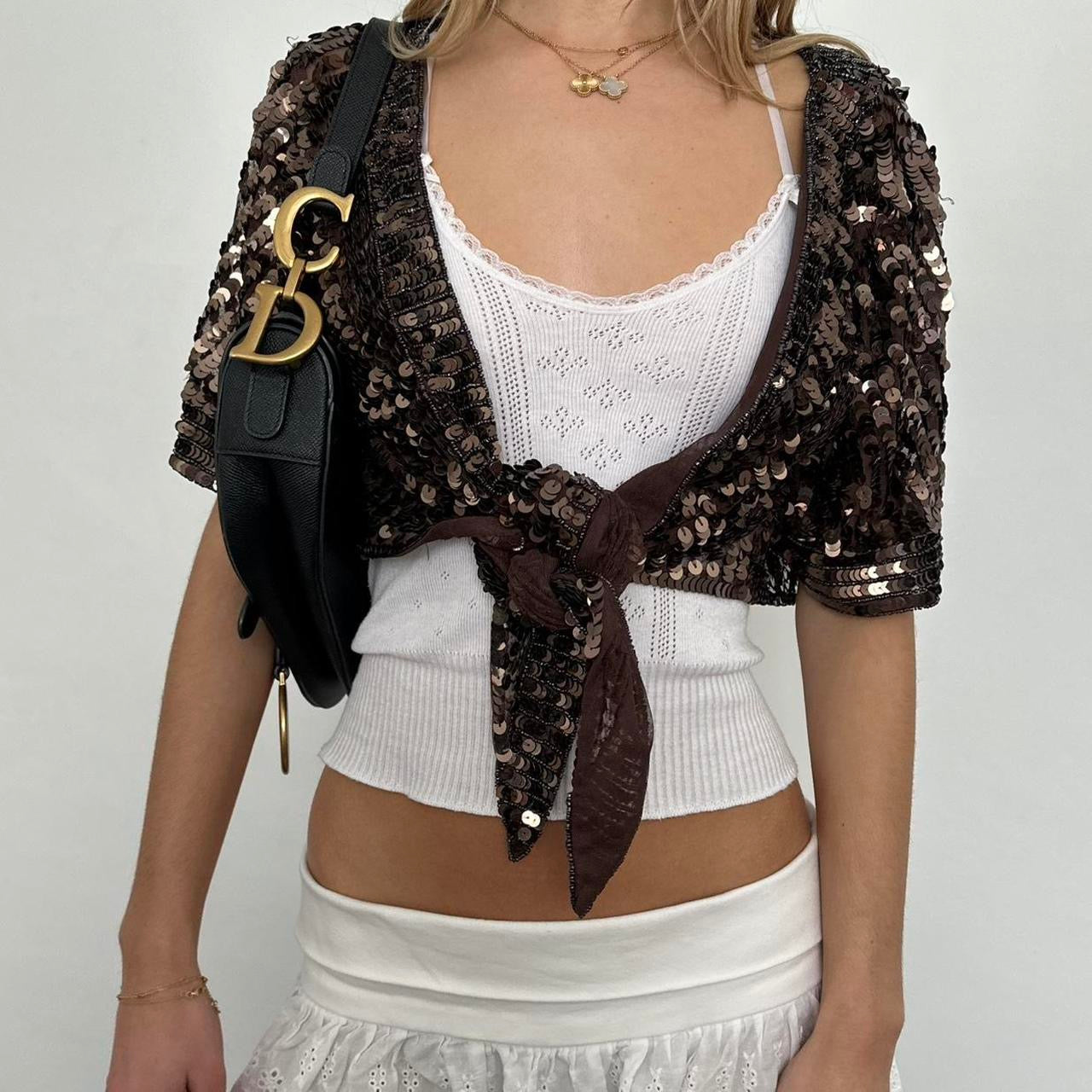 Vintage sequin cropped layering cardigan top