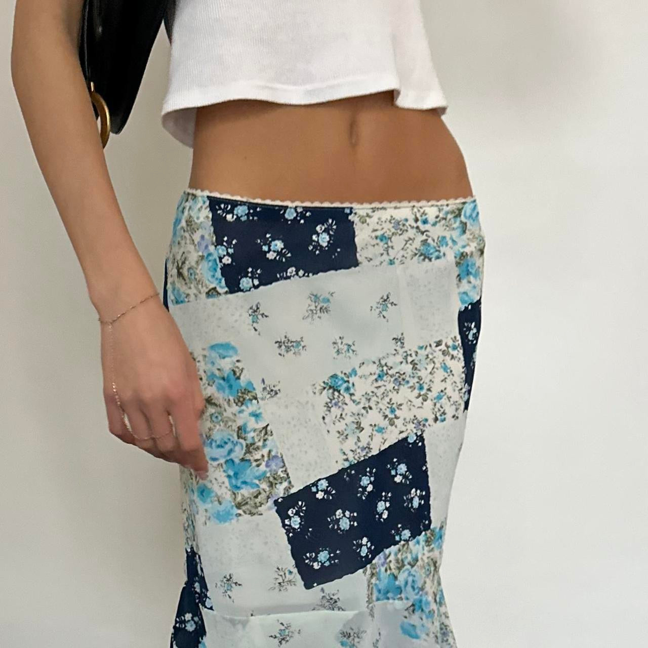 Vintage 90’s blue patchwork midi skirt