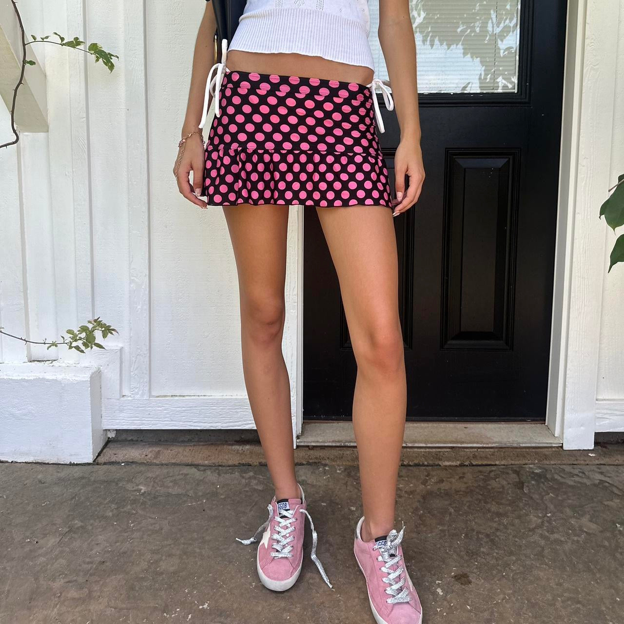 Vintage 90’s pink and black polka dots mini skirt