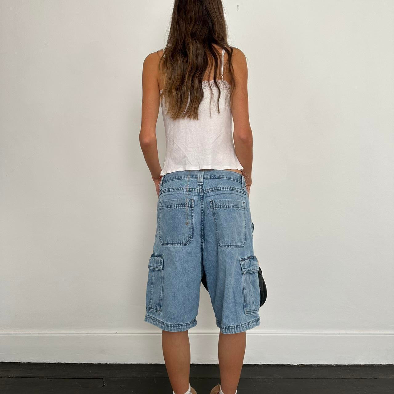 Vintage 90s blue wash cargo denim shorts