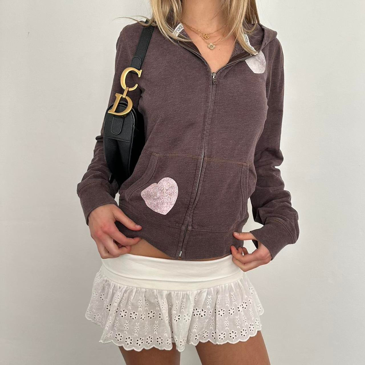 Vintage Victoria’s Secret brown and pink Peace sign & hearts hoodie