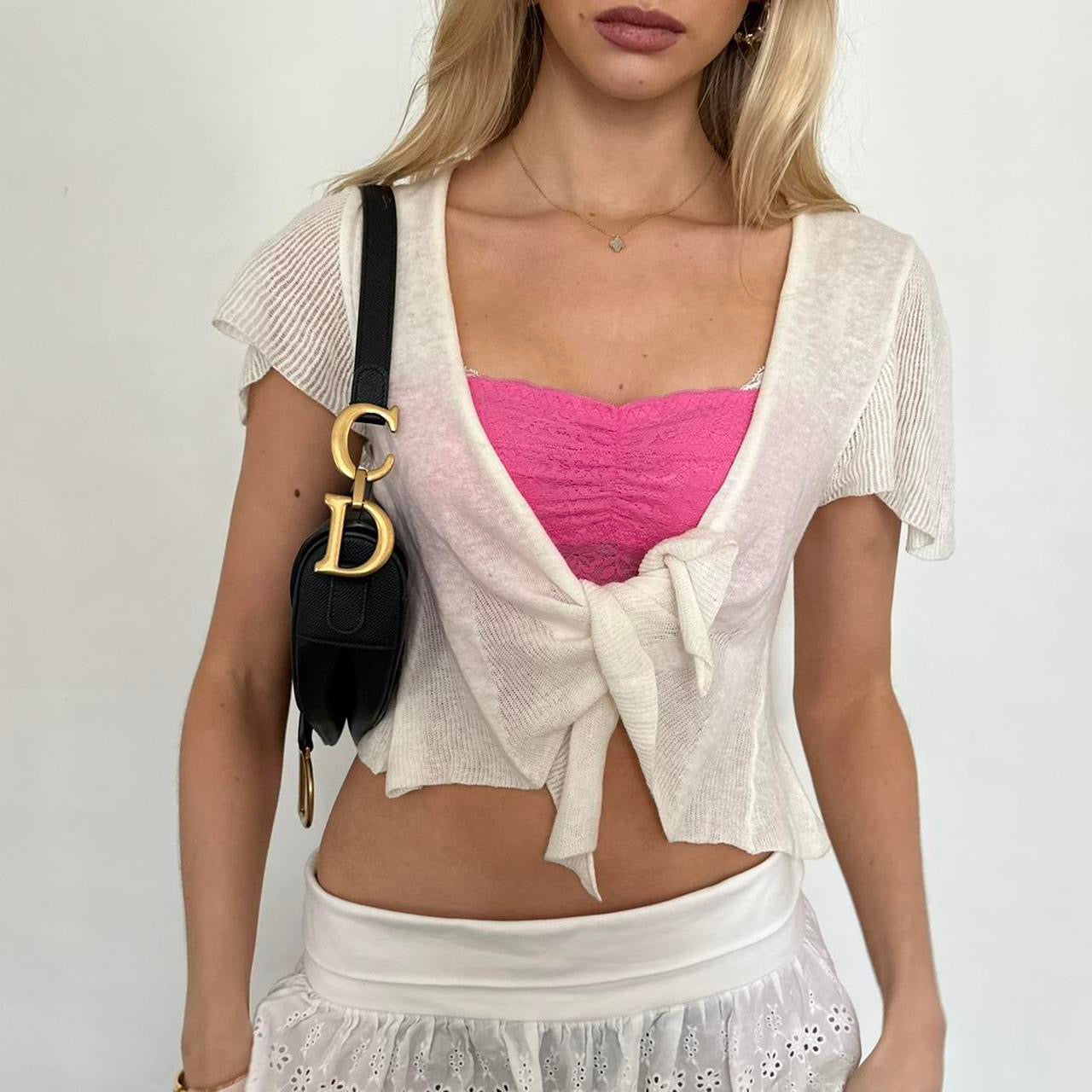 Vintage white tie up cardigan top