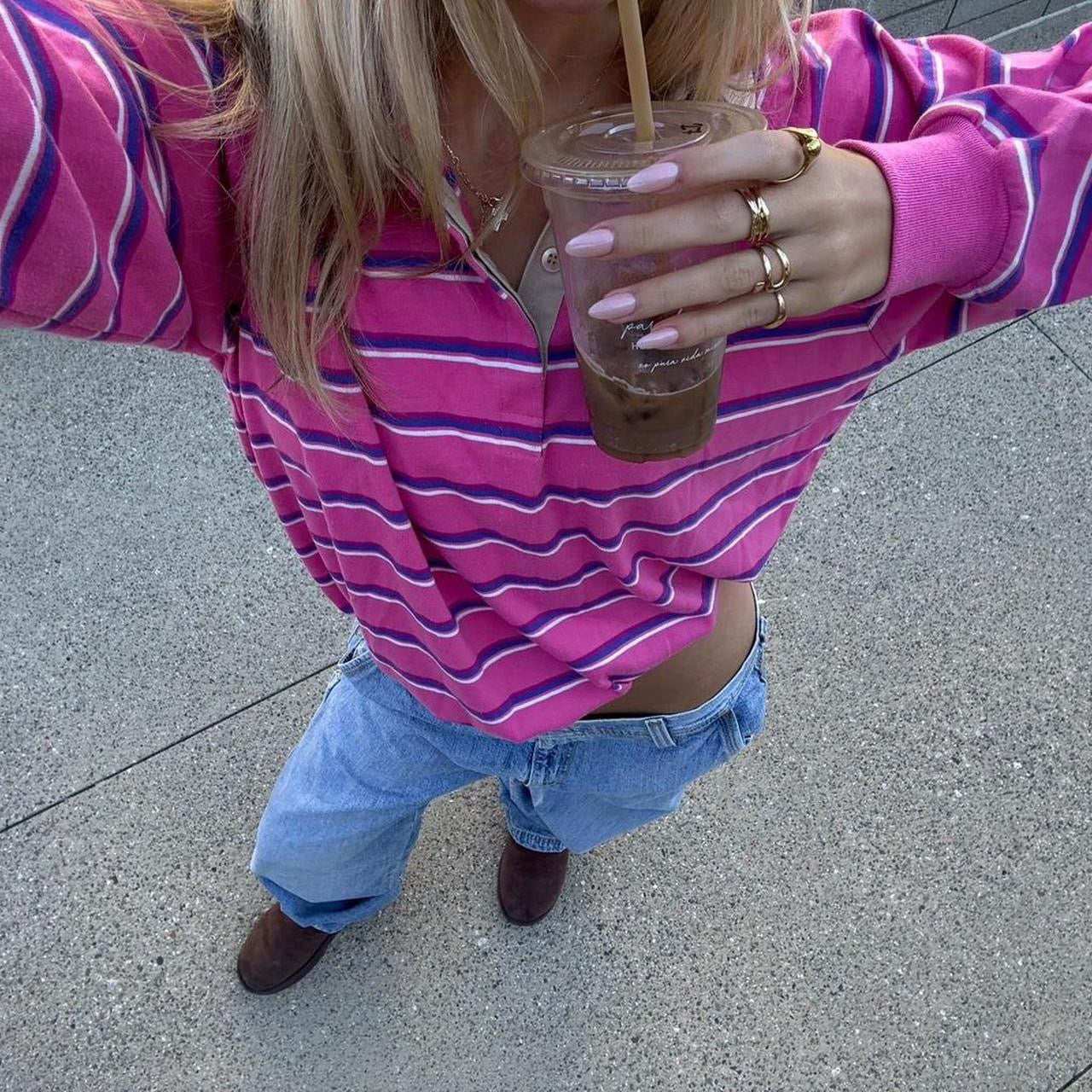 Vintage 90’s long sleeve pink striped polo top