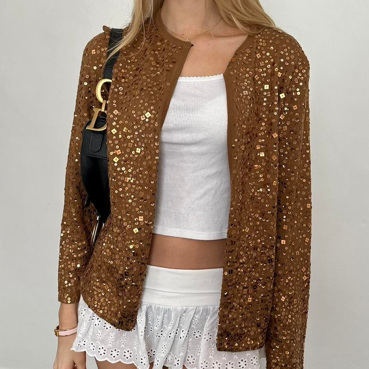 Vintage brown pink sequin cardigan