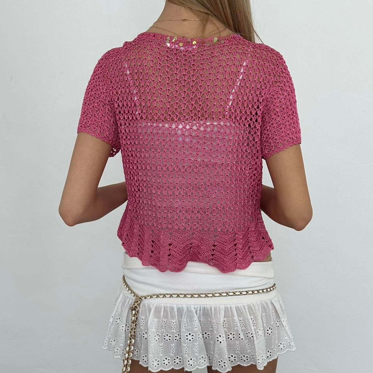Vintage pink crochet delicate layering top