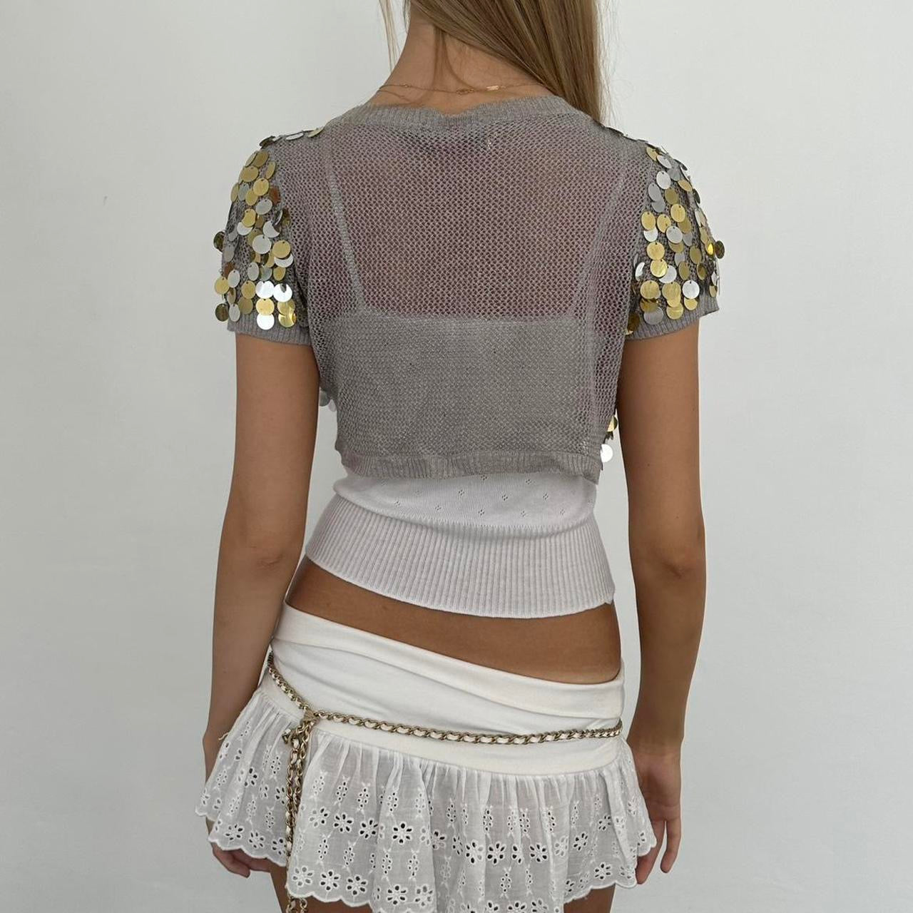 Vintage silver sequin delicate layering top