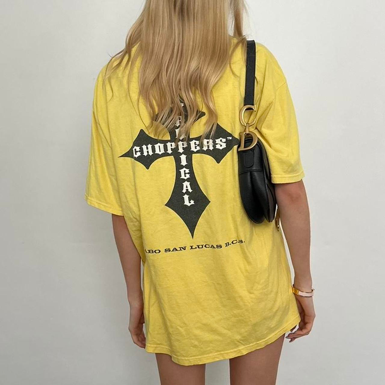 Vintage 2000s yellow West Coast Choppers graphic varsity top