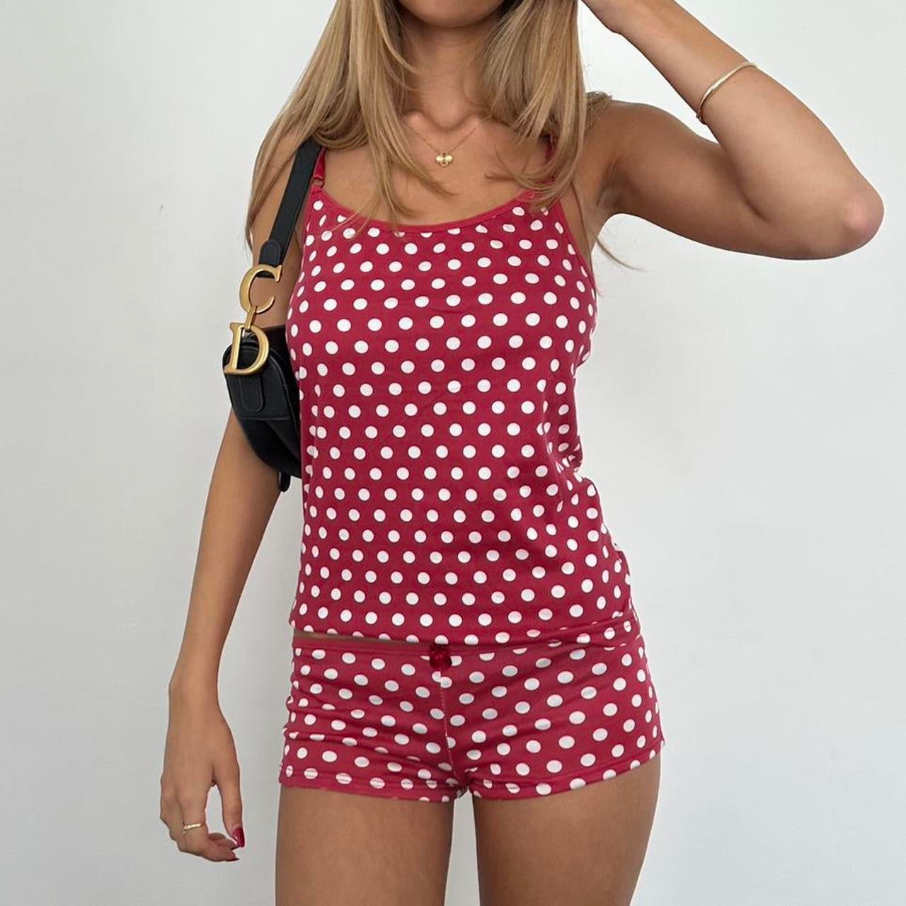 Vintage 90’s red polka dots cami top & shorts set