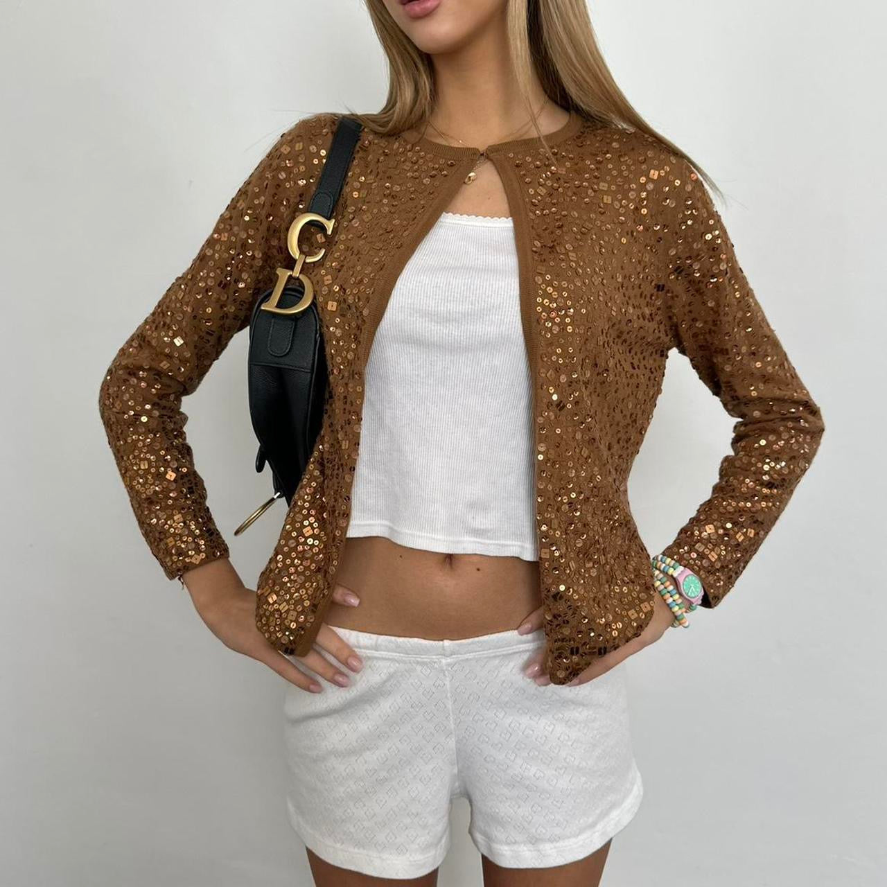 Vintage brown sequin cardigan top