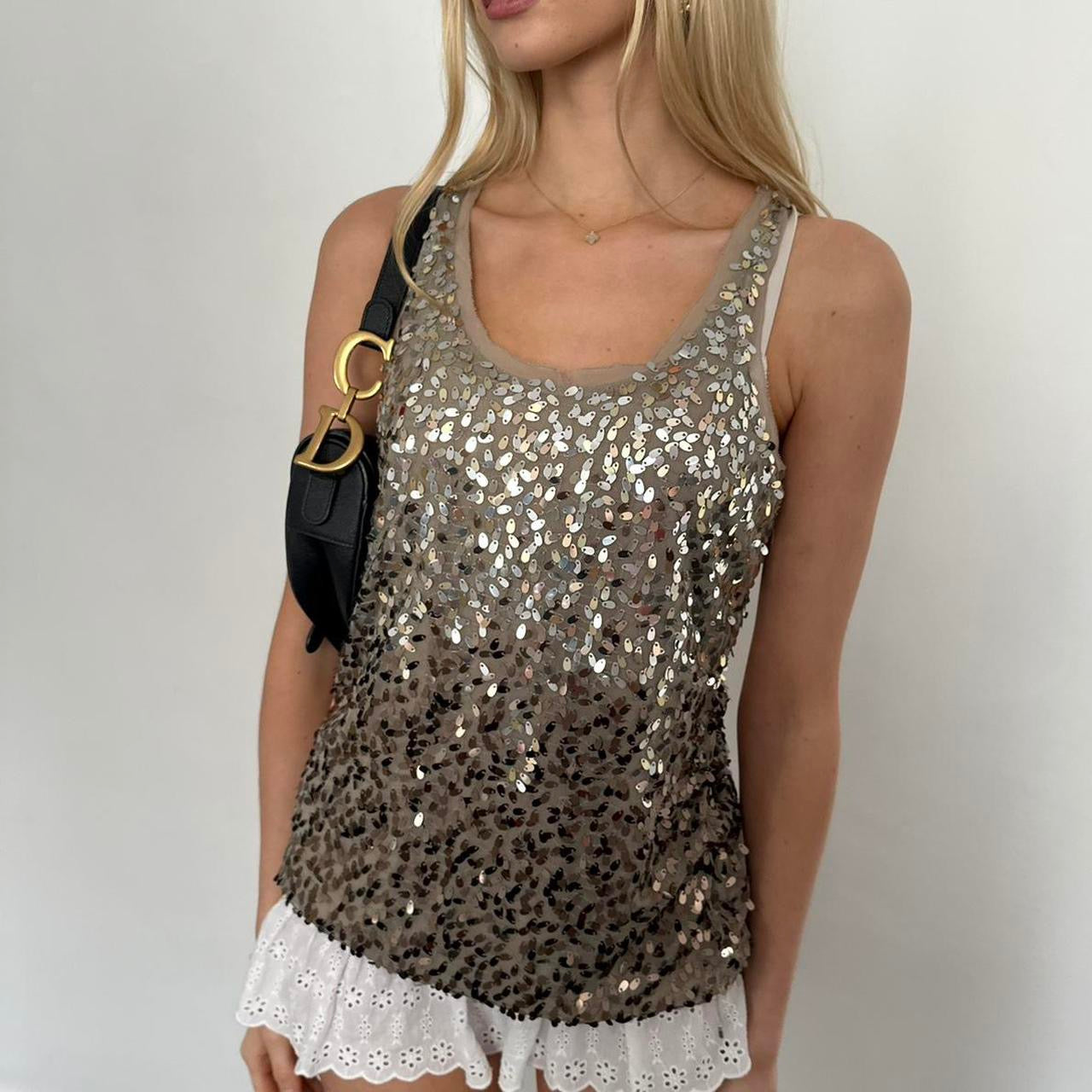 Vintage mesh sequin cami top