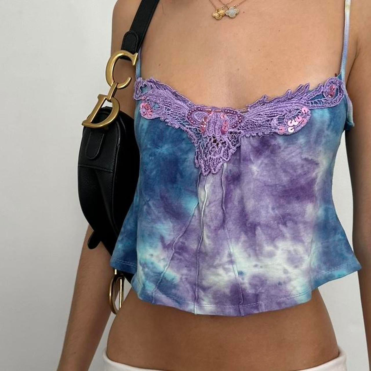 Vintage 2000s crochet tie dye tank top