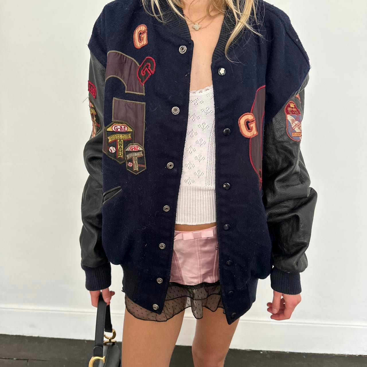 Vintage 90’s Guess Club graphic leather jacket