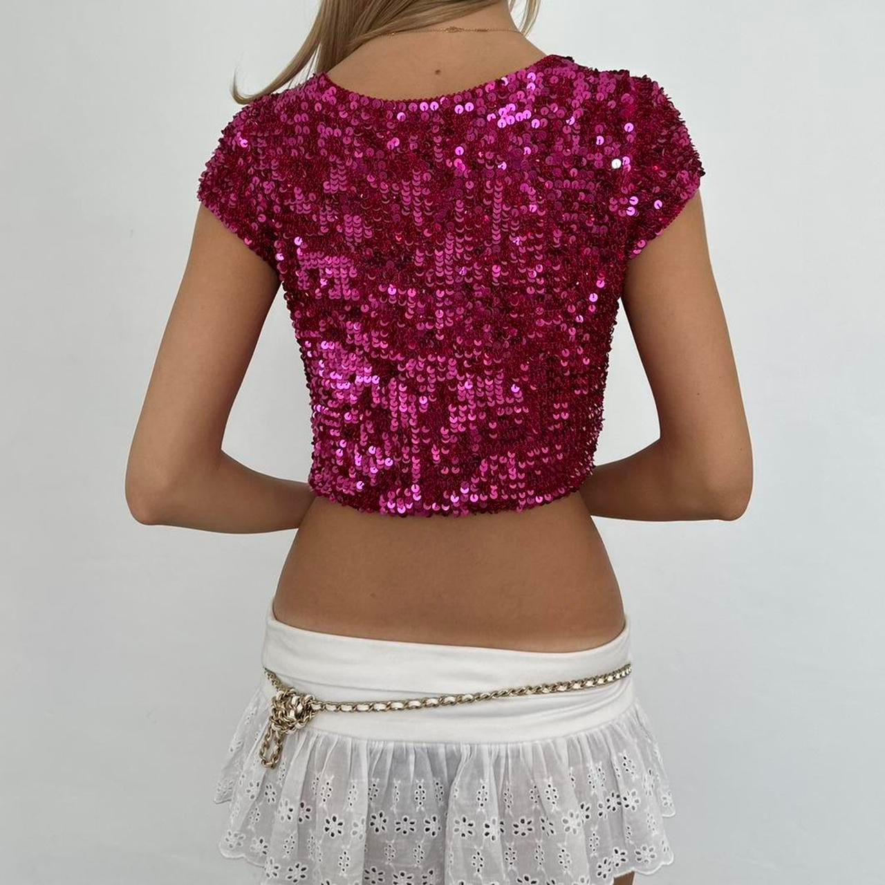 Vintage 90’s pink sequin cardigan layering top