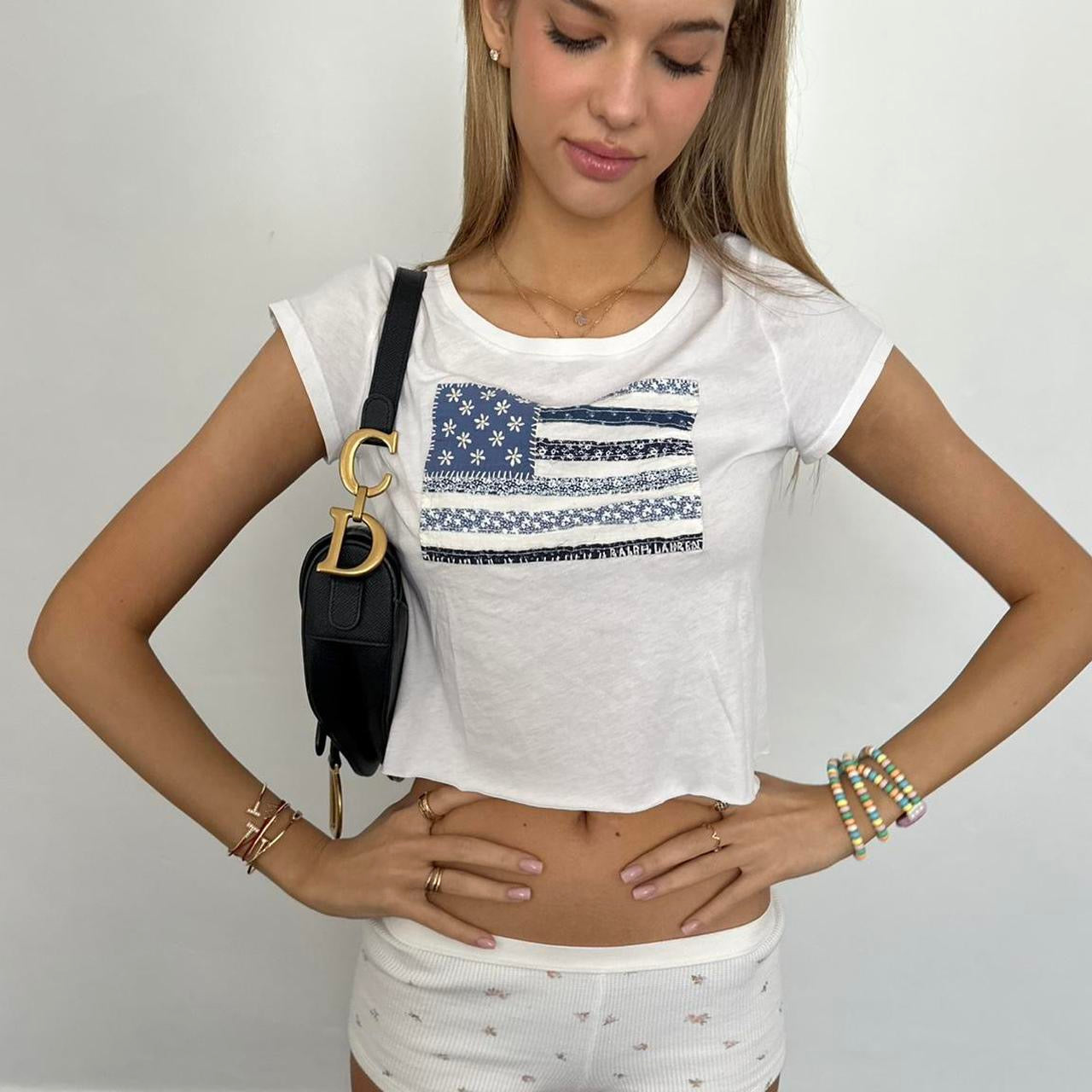 Vintage Ralph Lauren white American flag baby tee