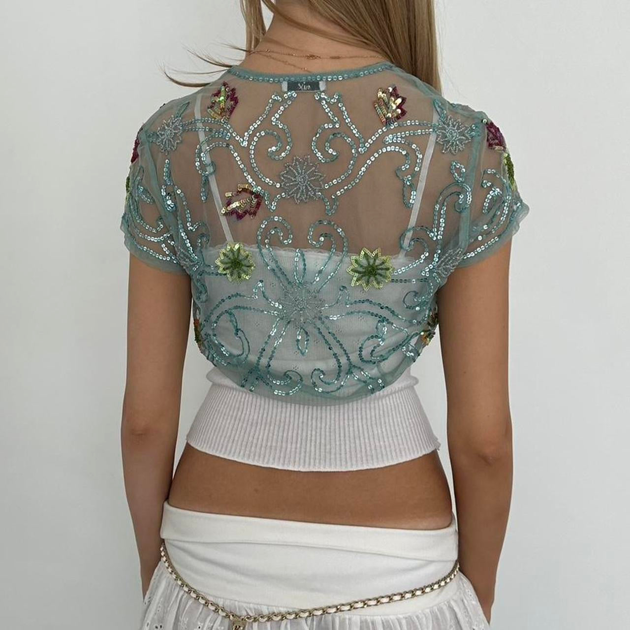 Vintage blue sequin delicate layering top