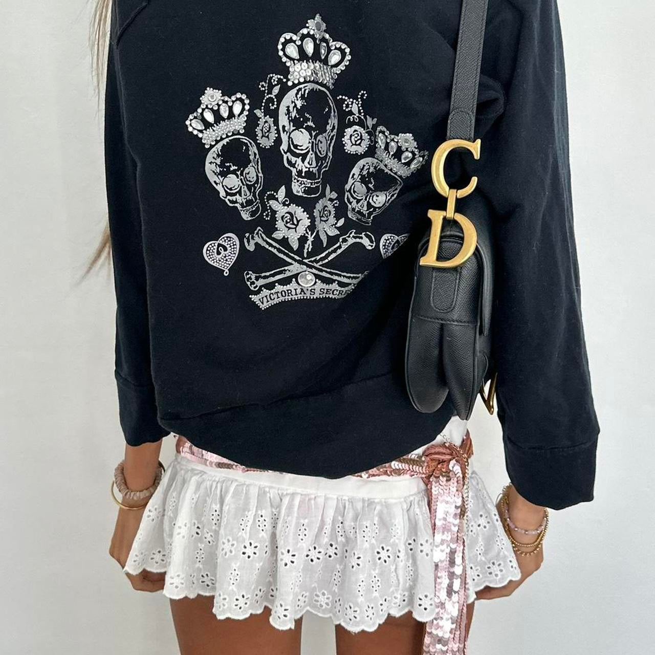 Vintage 00s Victoria’s Secret black skull and crossbones zip up hoodie