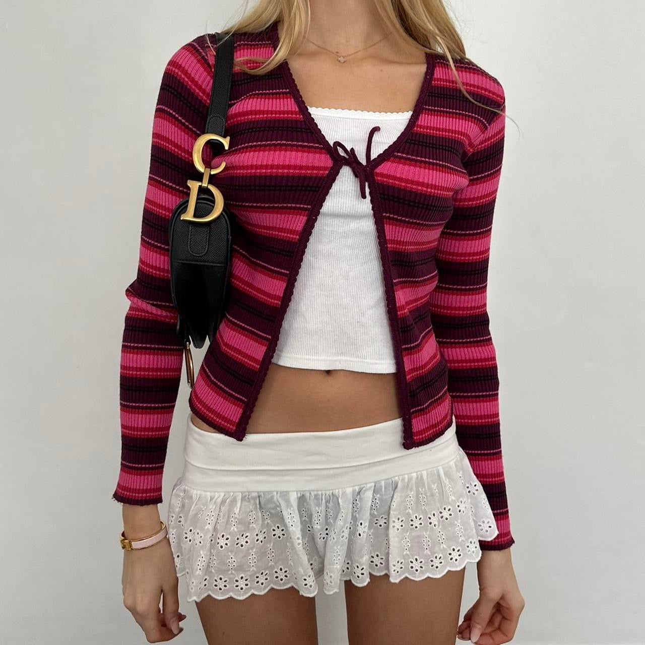 Vintage 90’s pink striped tie up long sleeve top