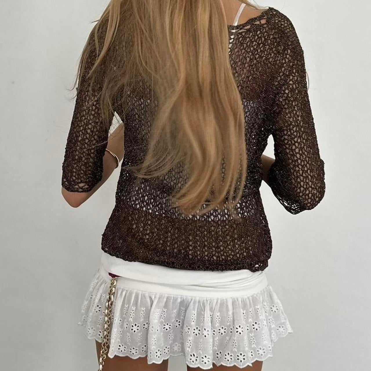 Vintage brown crochet delicate layering cardigan