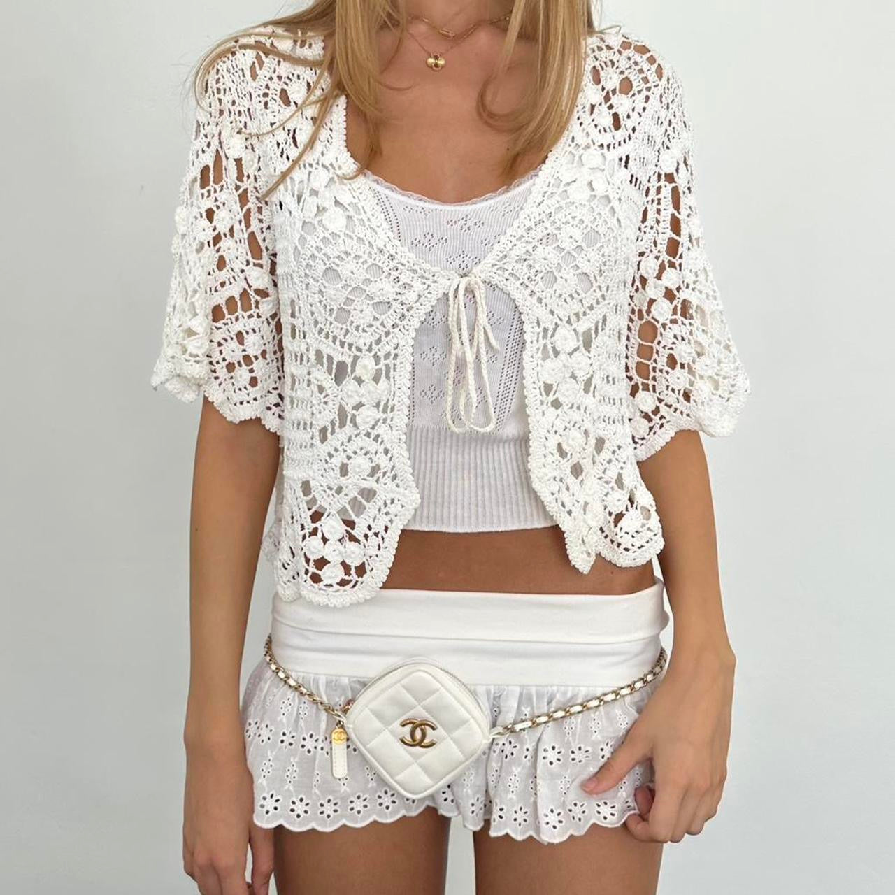 Vintage white crochet delicate layering top