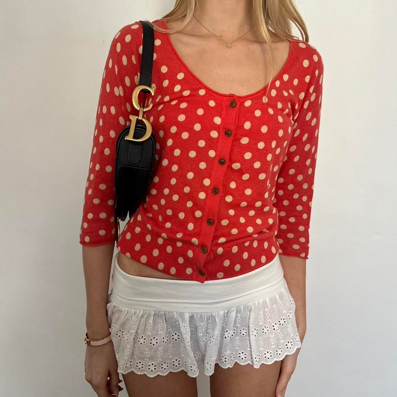 Vintage red polka dot cardigan top