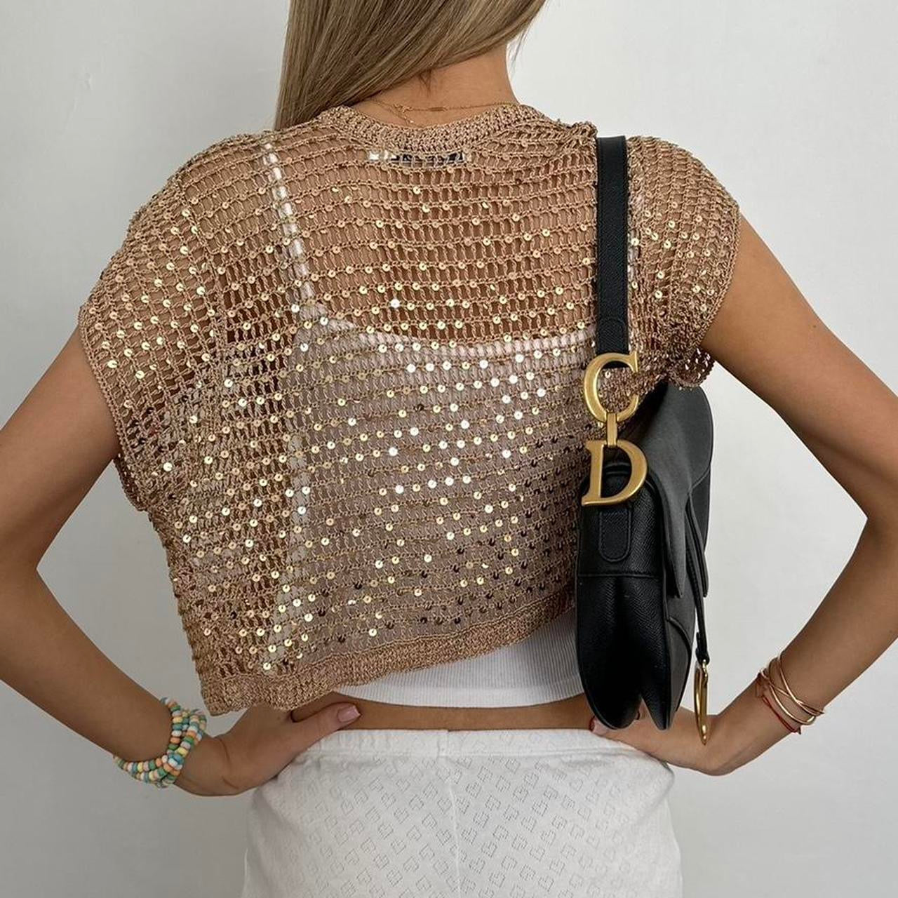 Vintage gold crochet sequin cardigan top