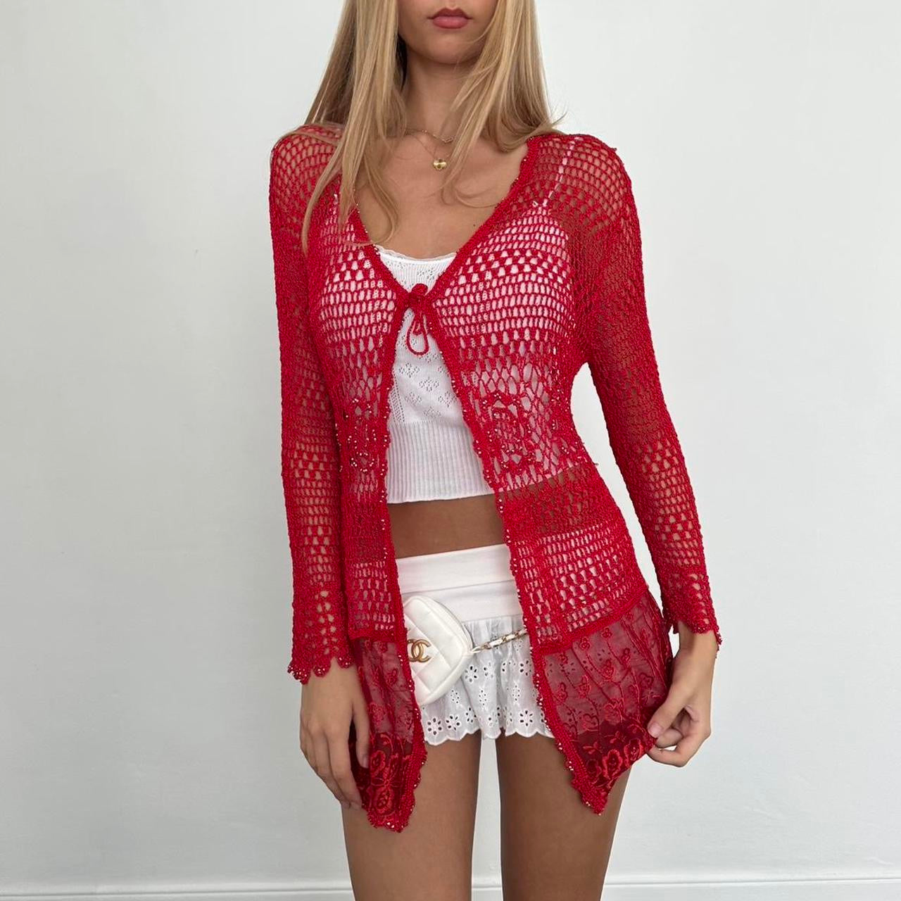 Vintage red delicate layering cardigan