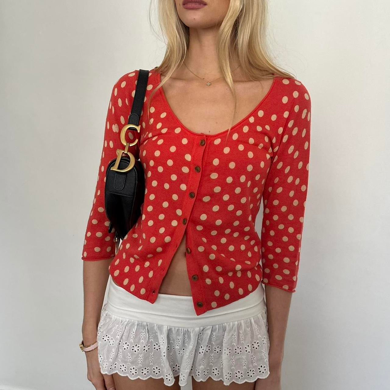 Vintage red polka dot cardigan top