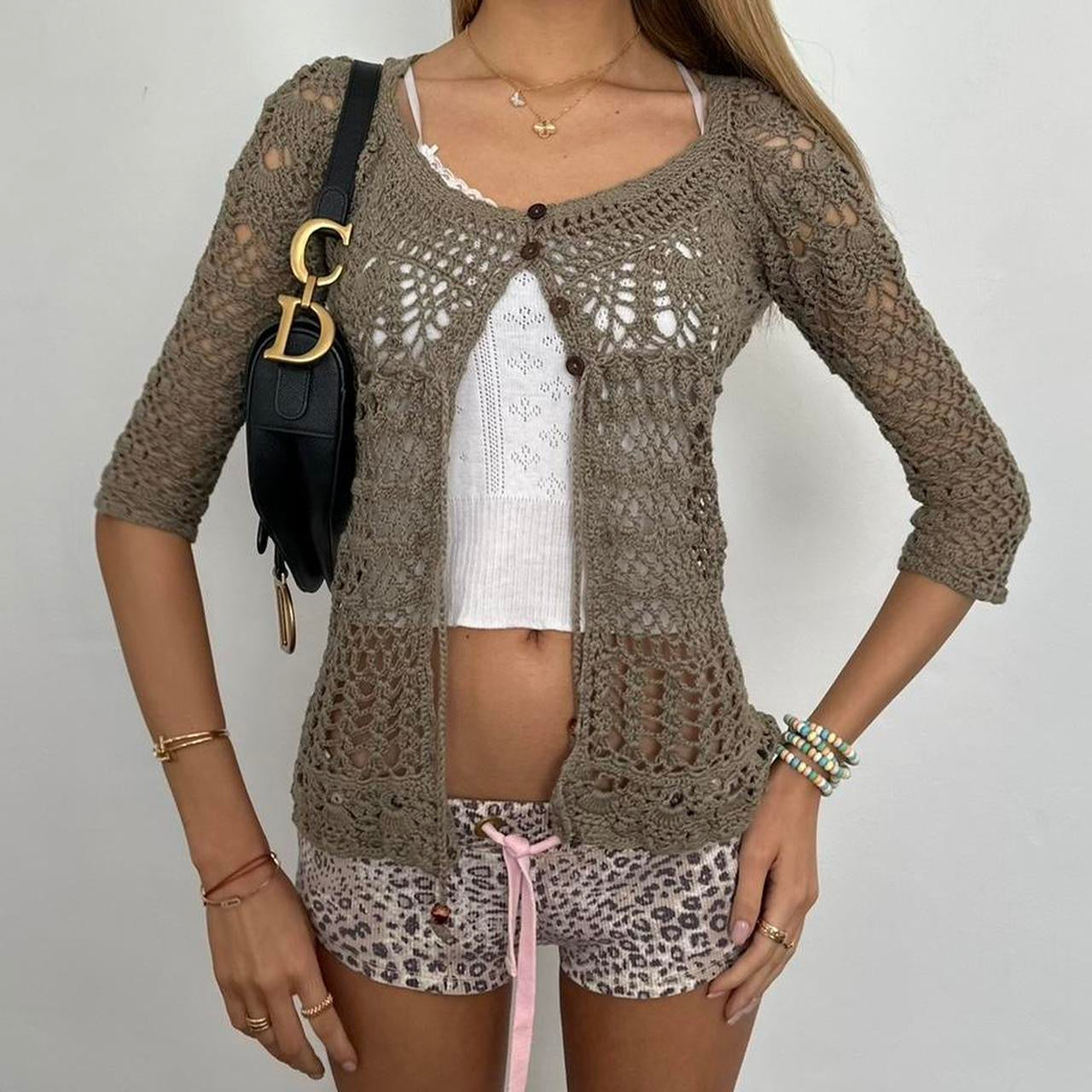 Vintage crochet tie up layering top