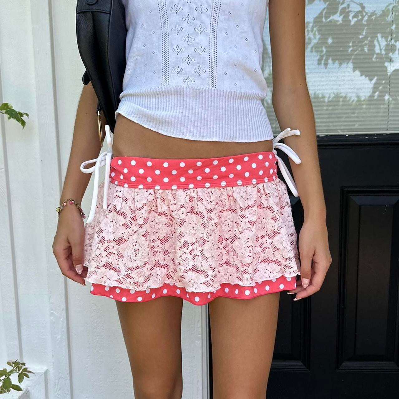 Vintage 90’s polka dots lace layered mini skirt
