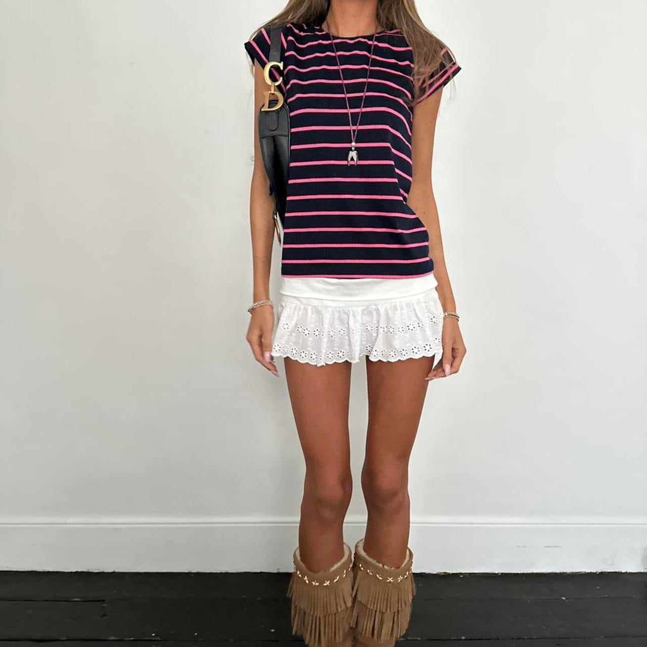 Vintage 2000’s striped black & pink baby tee