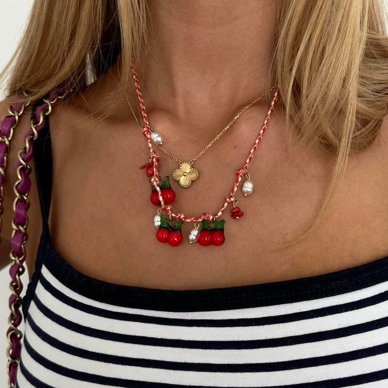 Vintage handmade glass cherry necklace