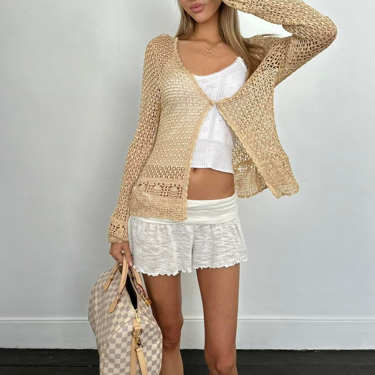 Vintage 90ās gold crochet tie up layering top