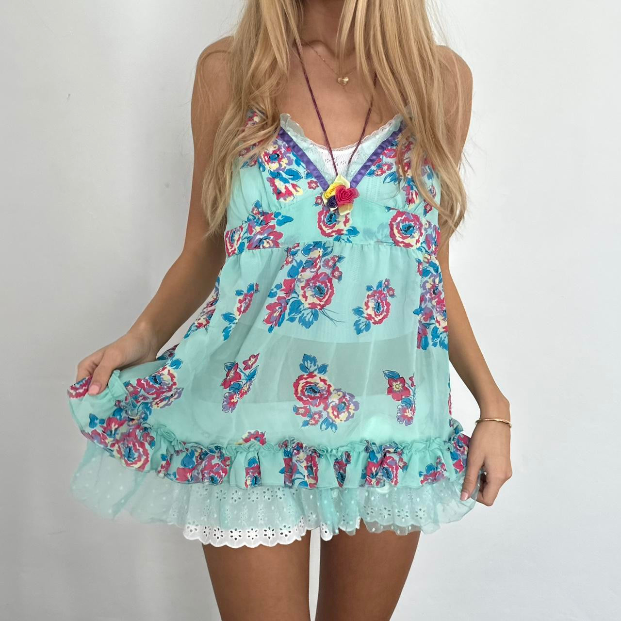 Vintage floral aqua cami top