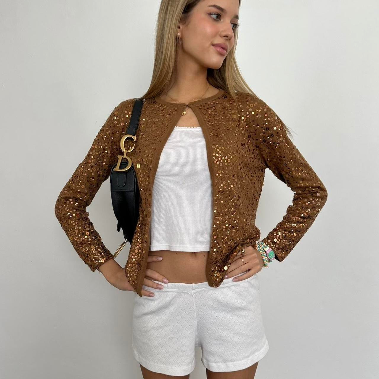 Vintage brown sequin cardigan top