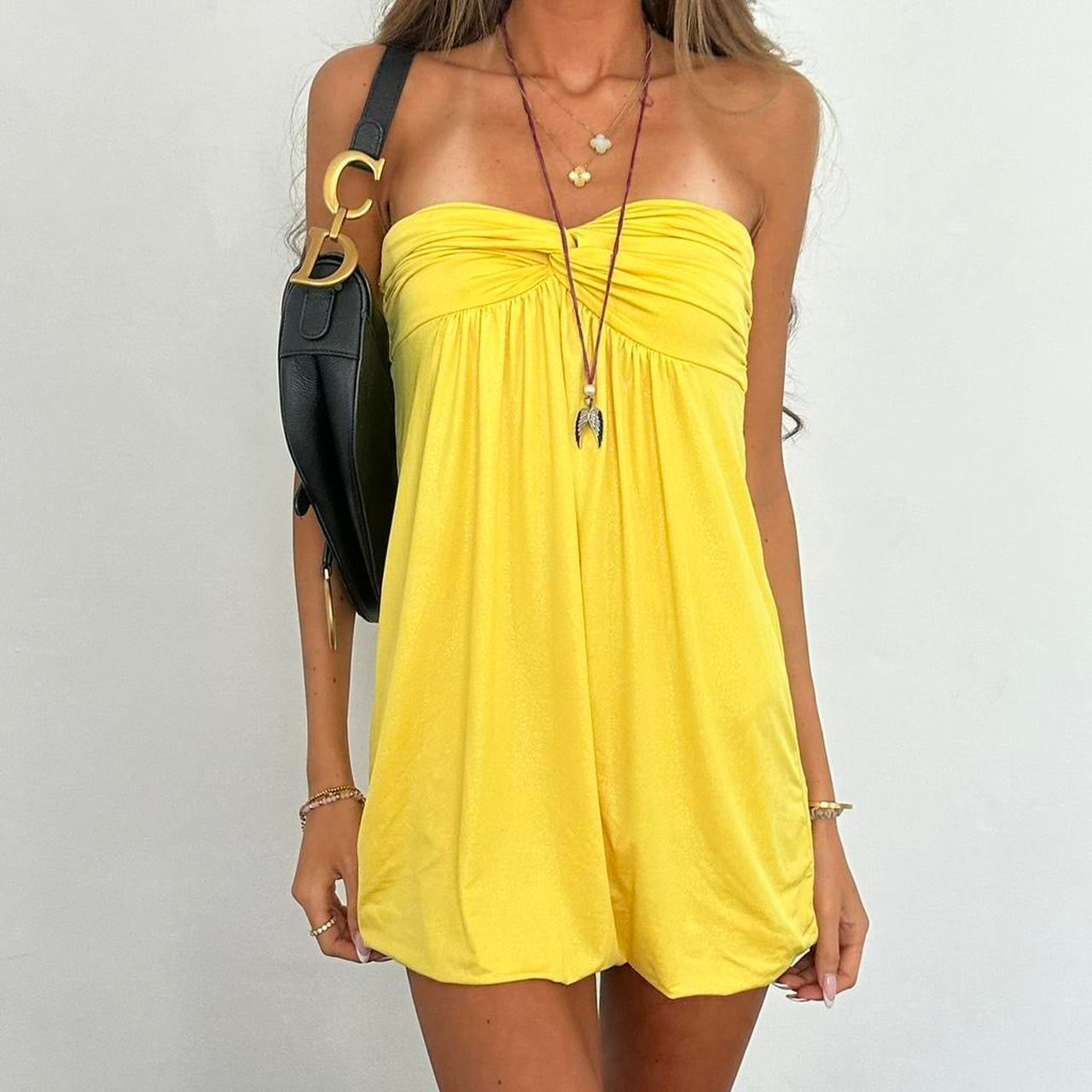 Vintage 00s yellow boho strapless mini dress  Chelsea Thrift