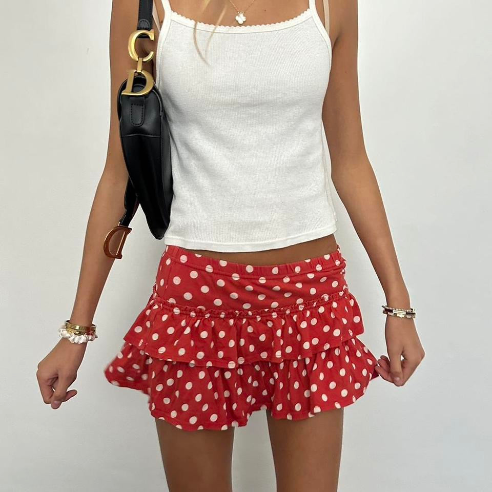 Vintage polka dot red layered skirt š