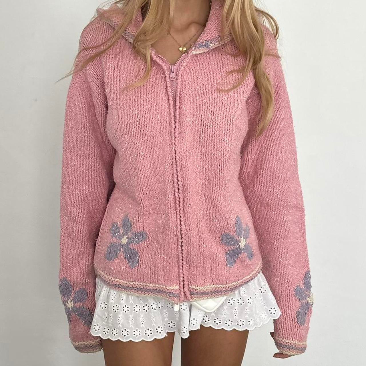 Vintage 90ās pink knit zip up jacket