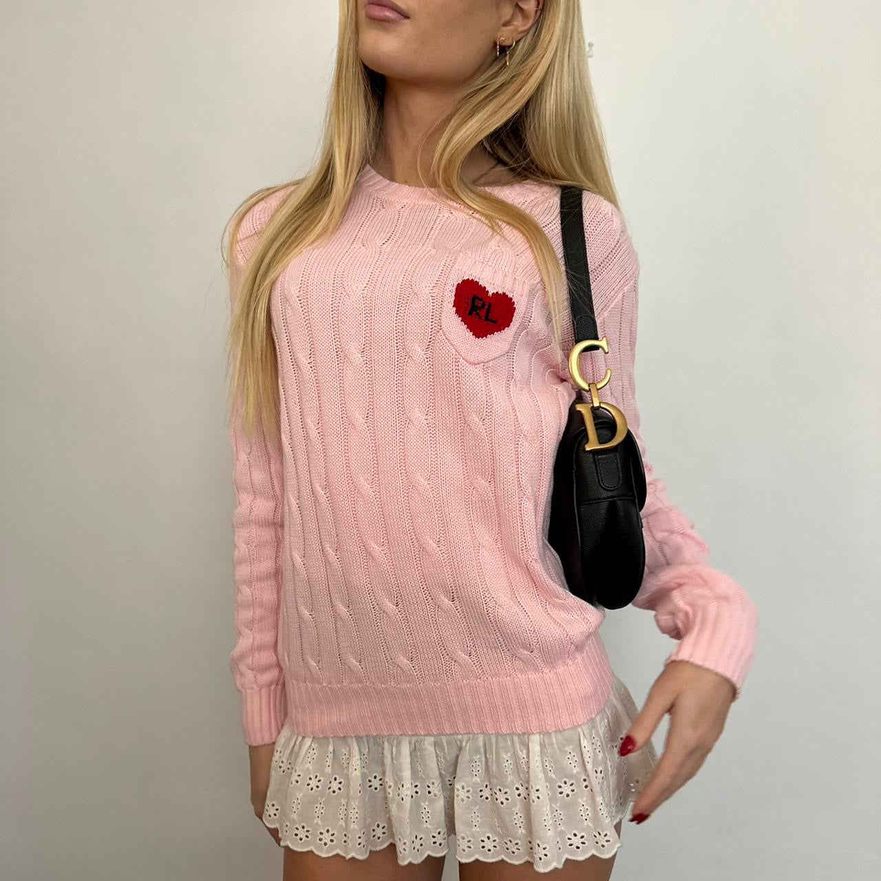 Vintage Ralph Lauren pink heart cable knit sweater