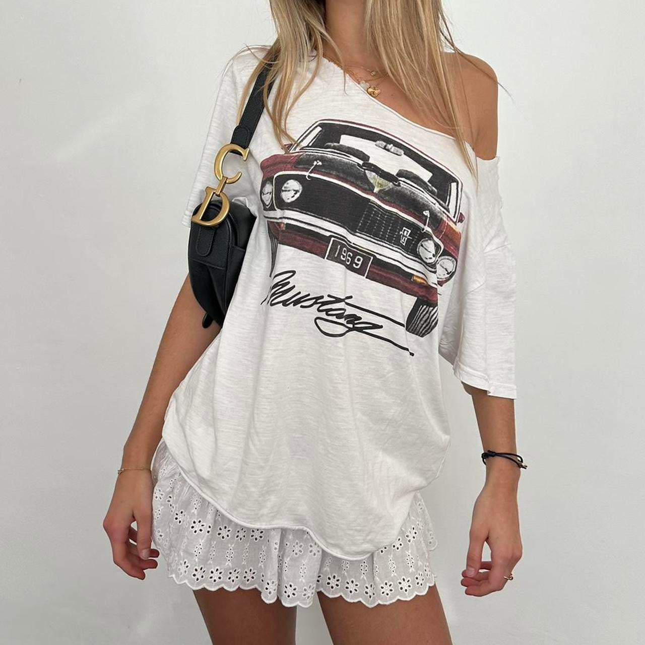 Vintage mustang distressed off shoulder top
