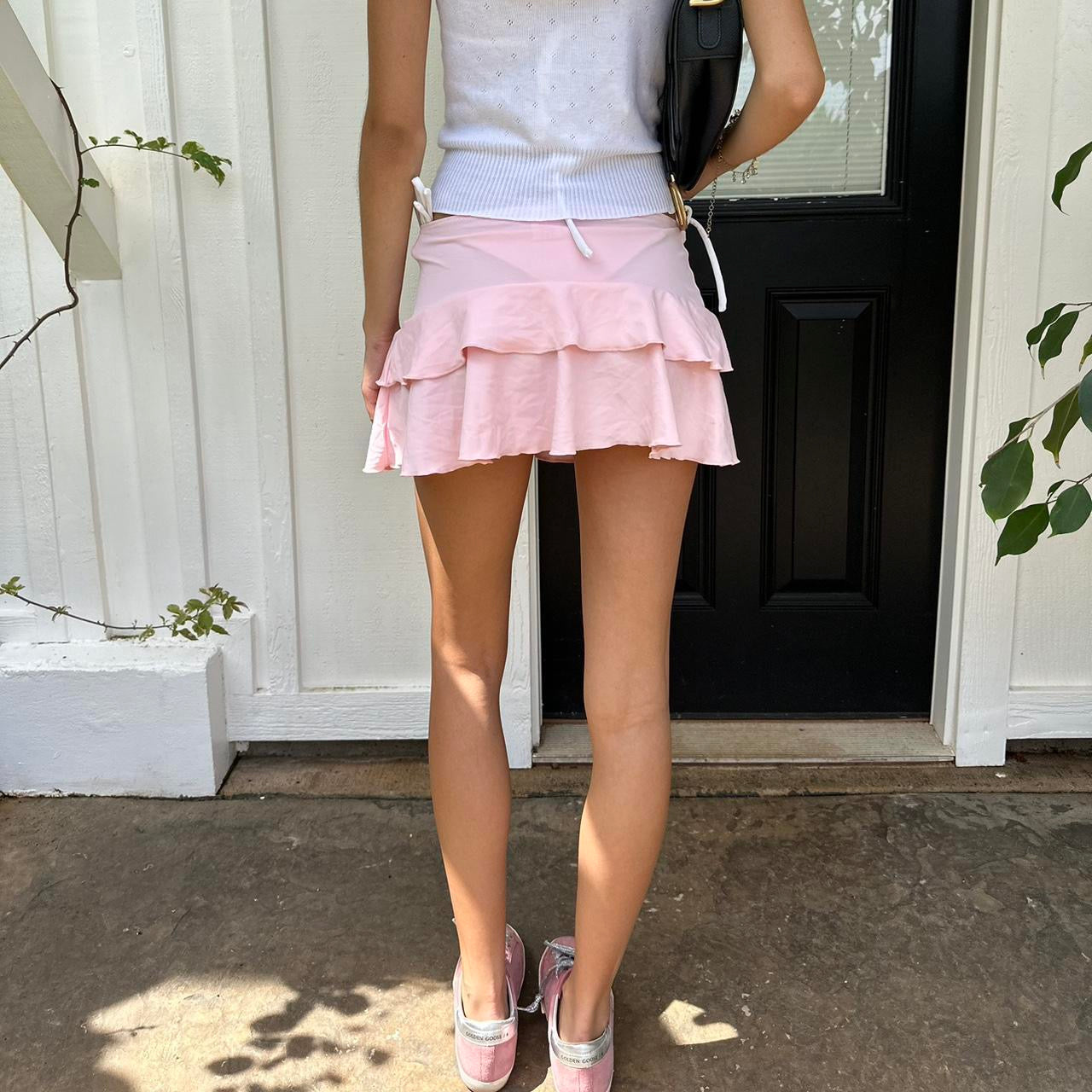 Vintage 90’s pink ruffle layered mini skirt