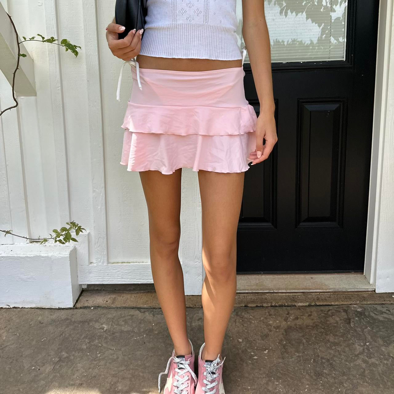 Vintage 90’s pink ruffle layered mini skirt