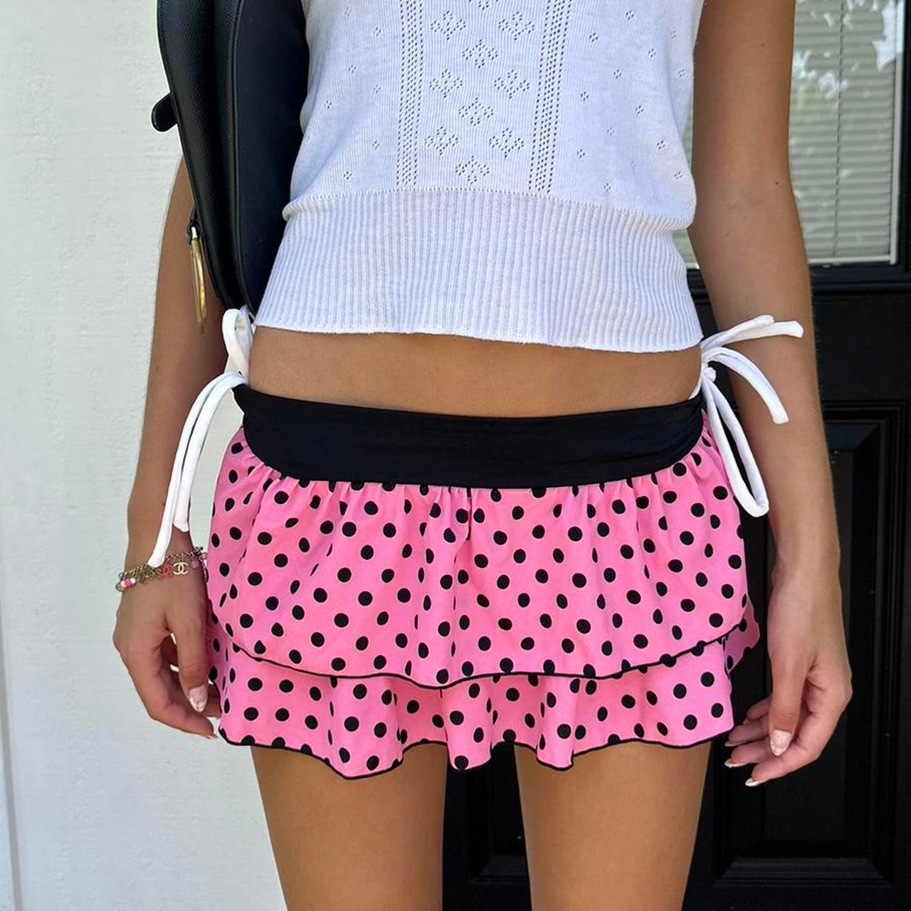 Vintage 90’s pink and black polka dots mini skirt