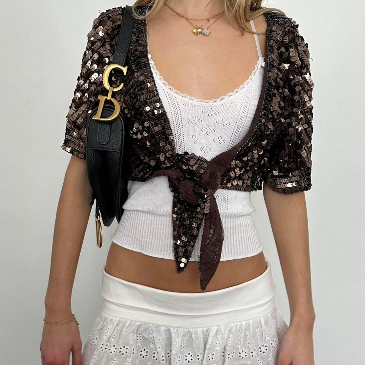 Vintage sequin cropped layering cardigan top