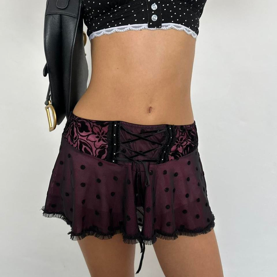 Vintage early 2000s polka dot lace mini skirt