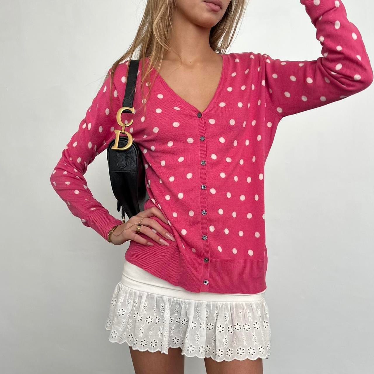 Vintage polka dot pink button cardigan top š
