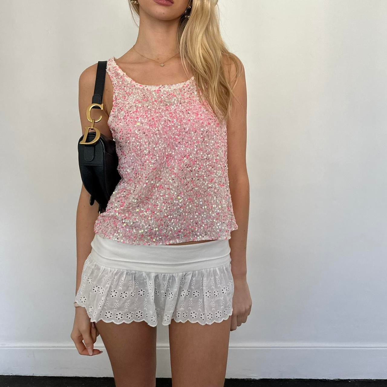 Vintage pink sequin cami top