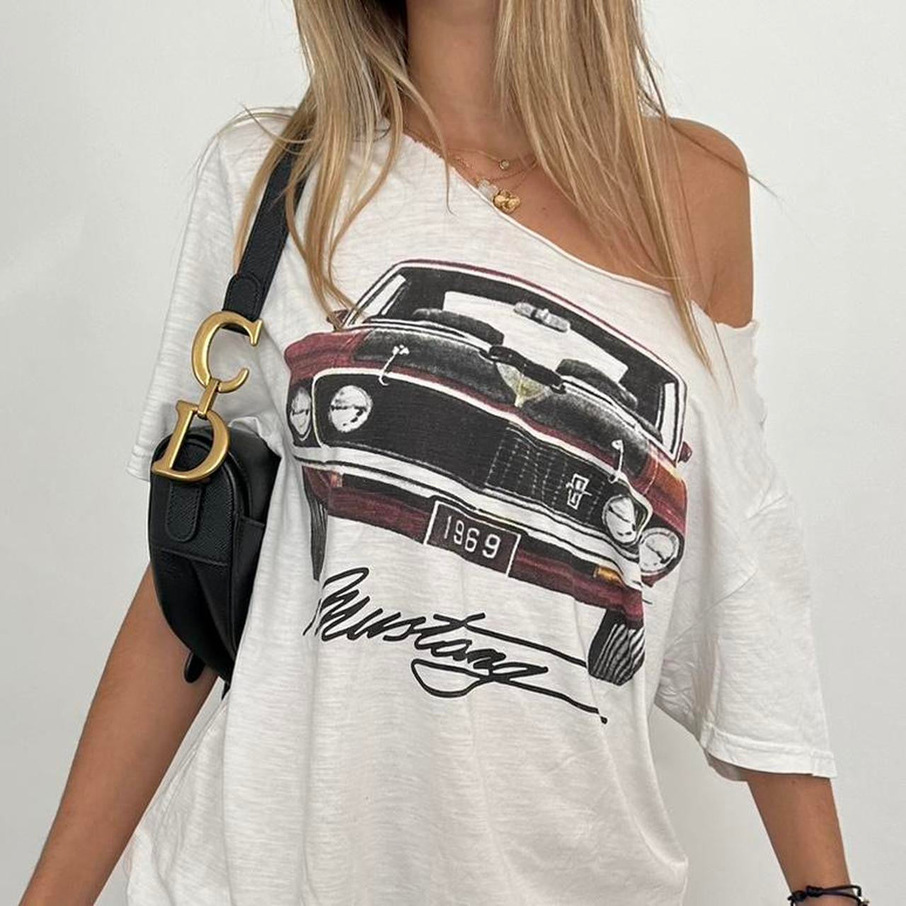 Vintage mustang distressed off shoulder top