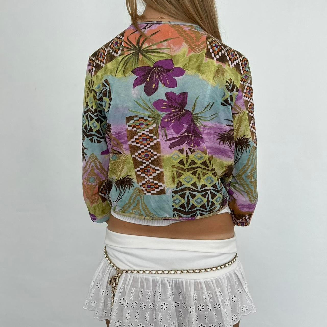 Vintage flower graphic tie up layering top