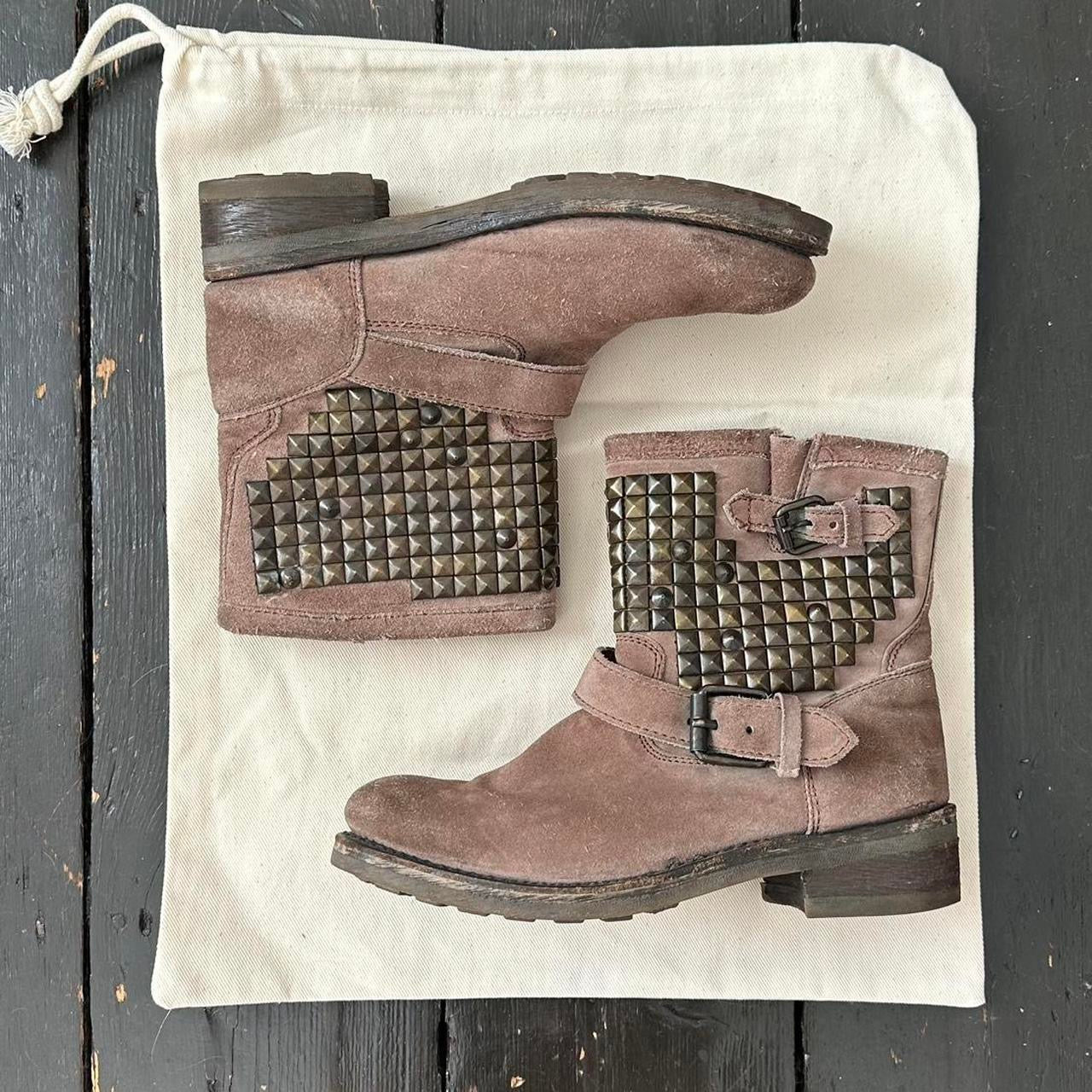 Vintage brown studded genuine leather ankle boots